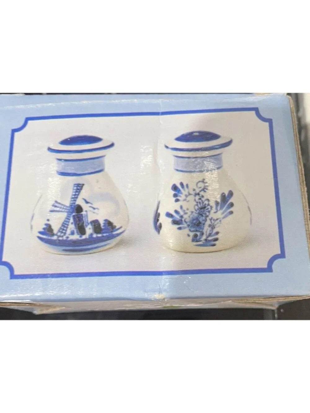 Holland/Delft Blue White Windmill Salt And Pepper Shakers Hand Painted